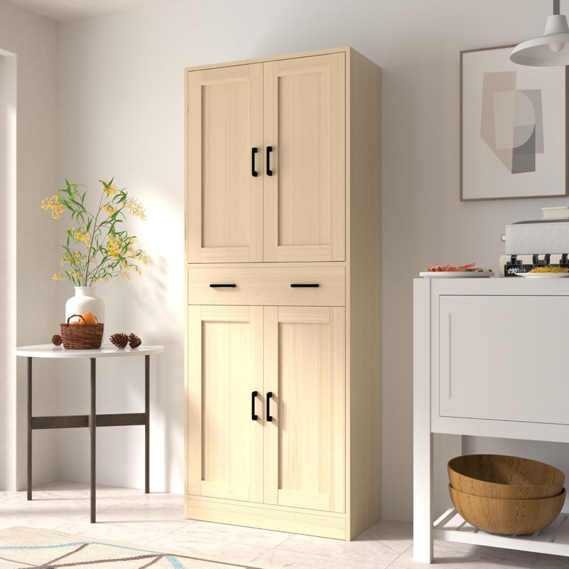 Armoire de cuisine de 71 po de hauteur avec portes et tiroir pour la cuisine, le couloir et le bureau, Chêne