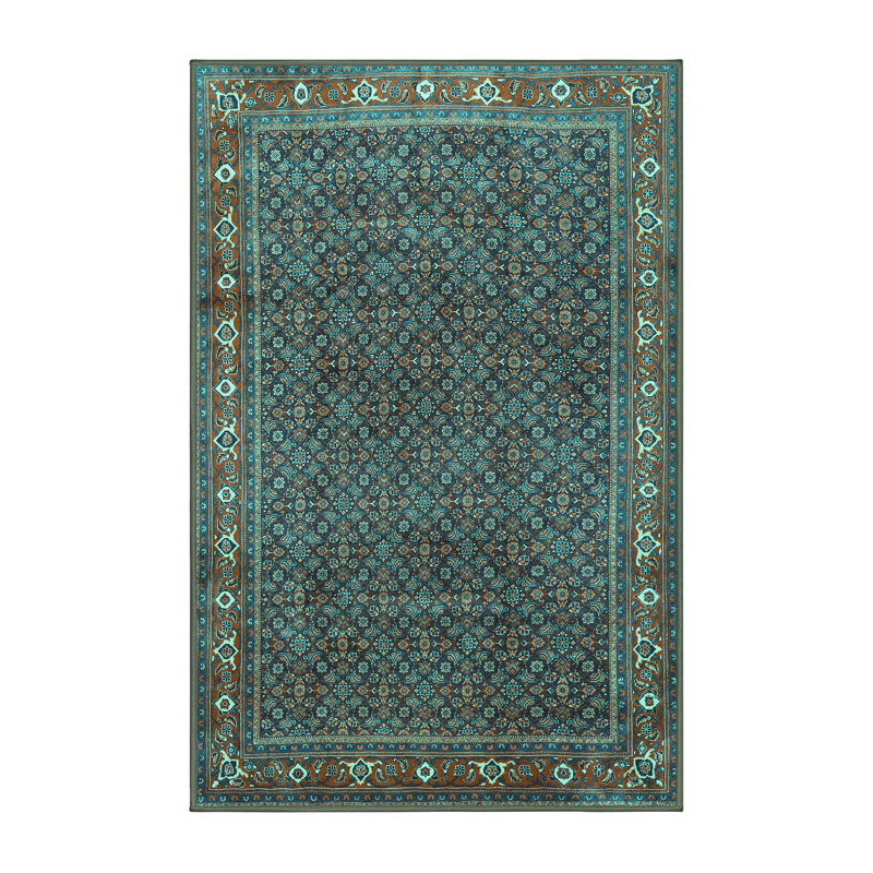 Tapis oriental fabriqué à la machine en bleu, Rectangle 2 pi x 3 pi