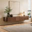 Console multimédia 71 po noyer flottant minimaliste moderne avec 3 armoires rabattables, meubles télé bruns pré-assemblés pour le salon