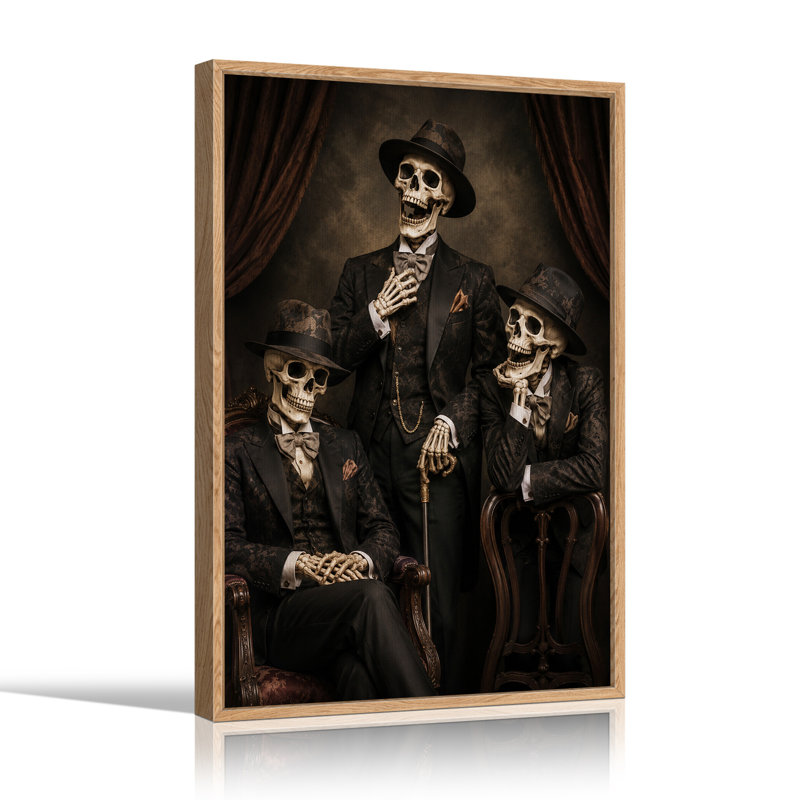 «Three Skeleton Gentlemen in Formal Suits and Halloween», art mural sur toile, H 48 po x l 32 po