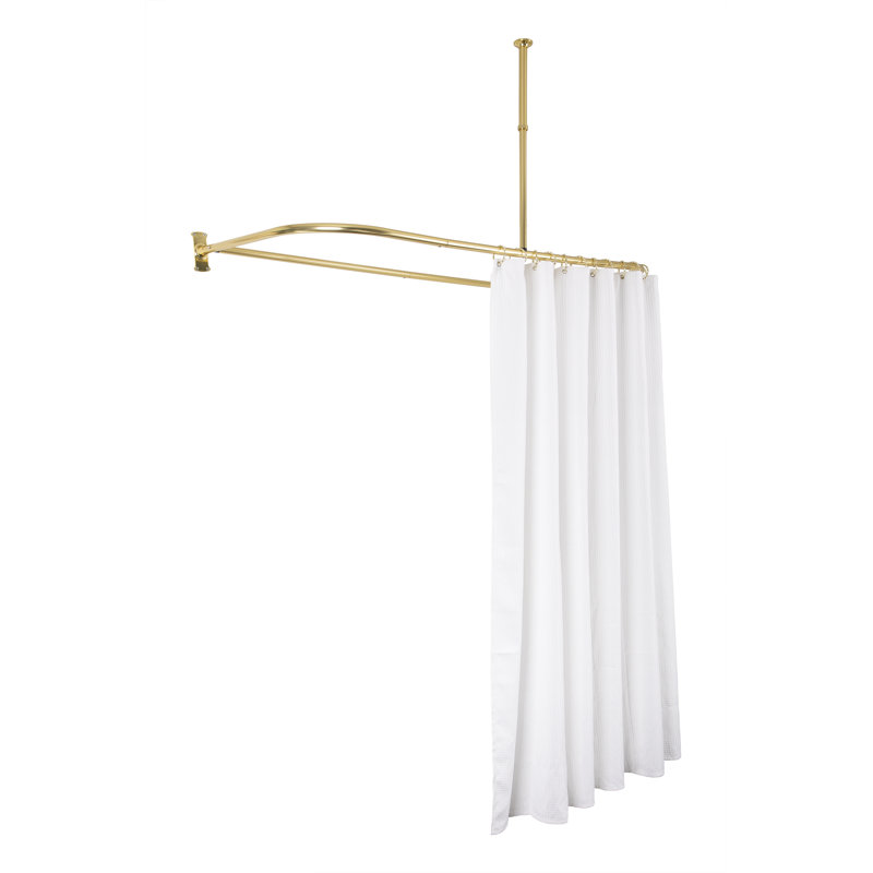Gold Polished Aluminum D-Shaped Ceiling Mounted Shower Curtain Rod