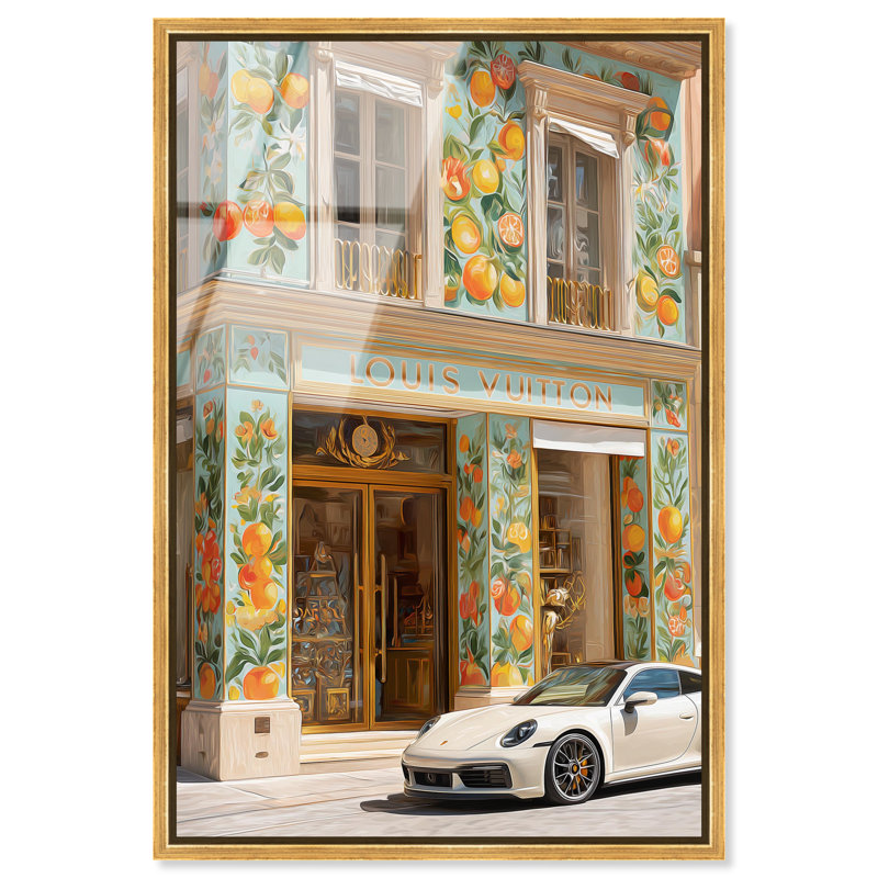 "Citrus Fruit Storefront", reproduction d'art acrylique encadrée par Art Remedy, cadre doré, 36 x 54, H 55 po x l 37 po