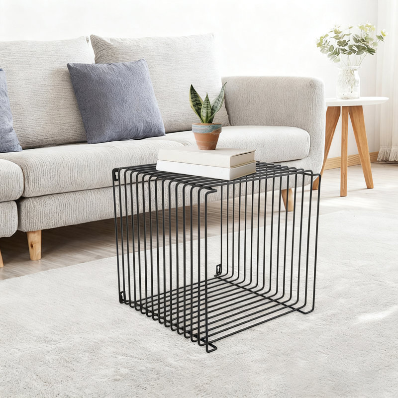 Square Side Table, Iron Multi-Purpose Side Table, Square Cage End Table, Black