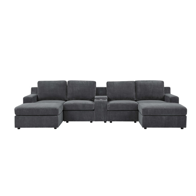 Larcbost Sectional, Dark Gray Corduroy