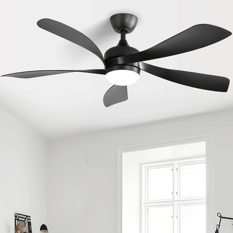 52 Inch Modern Ceiling Fan With 3 Color Dimmable Led Light 5 Abs Blades Remote Control Reversible Dc Motor, Black, Black