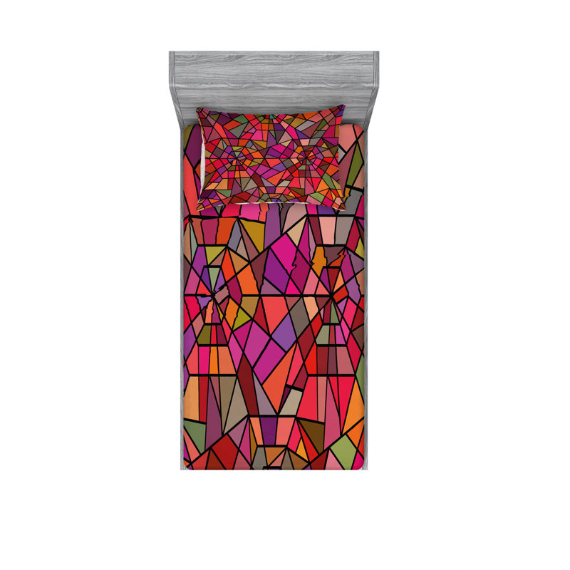 Ensemble de draps à mosaïque en verre coloré Fractal, Ensemble de draps pour lit simple avec drap-housse