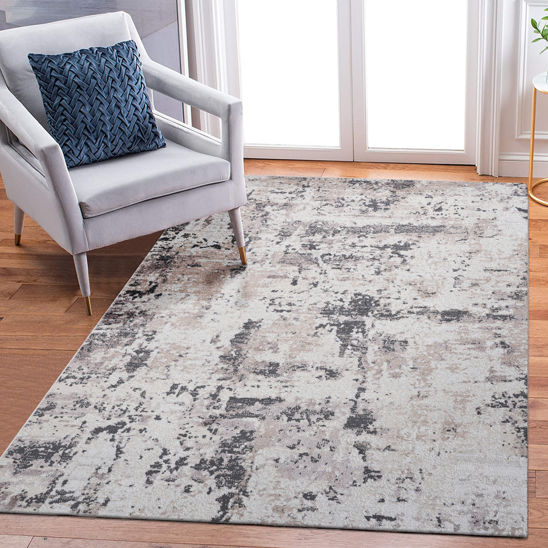 Naar Payas Area Rugs, Cream/Brown/Abstract Accent Power Loom Machine -Crafted Rug 17 Stories Rug 