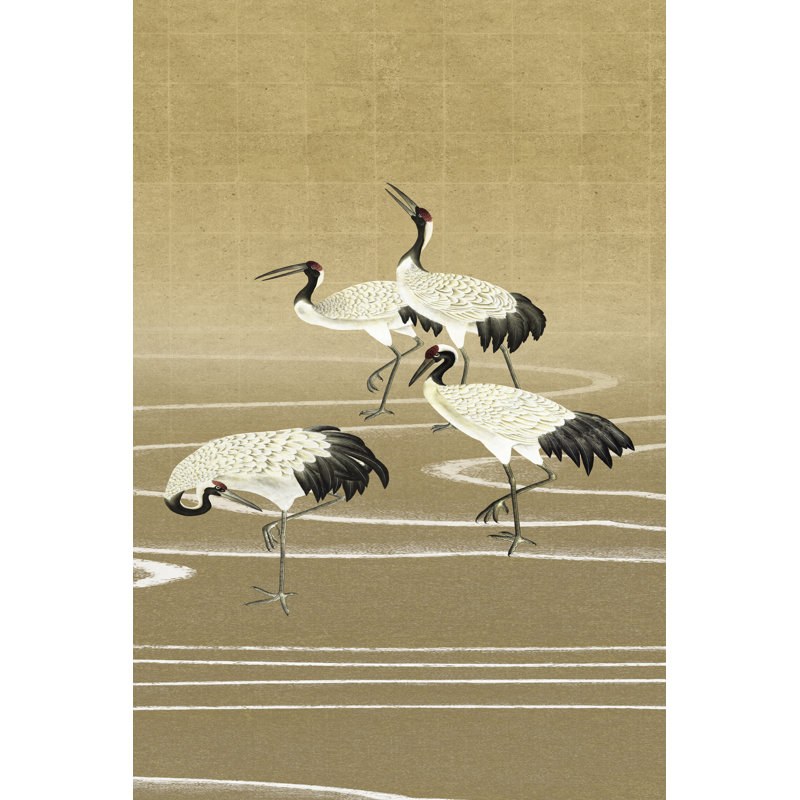 Cranes On Gold II - Painting, 122cm H x 81cm W, Wrapped Canvas