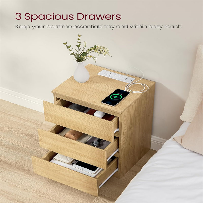 40cm W Manufactured Wood Bedside Table, Natural