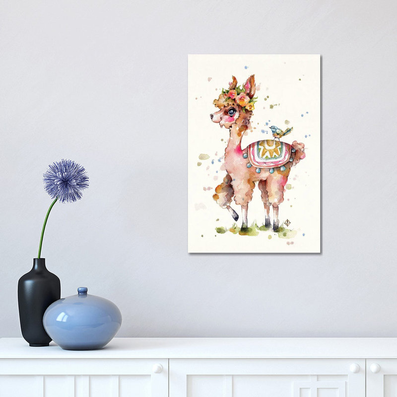 «Sweet Llama» par Sillier Than Sally - reproduction d'art, H 12 po x l 8 po x P 0,75 po, Toile tendue, Pas de tapis