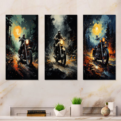 «Vintage Durty Bike Memory On The Road», ensemble de 3 décorations murales en métal