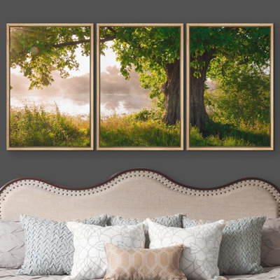 Tree " Leafy Lush Oak Tree By The Misty Lake " 3 - Pieces