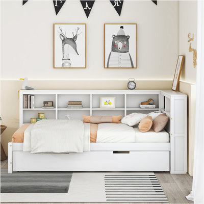 Dumbarton Erby Wood Bookcase Storage Bed with Trundle,Storage Shelf and USB Charging Ports by Red Barrel Studio