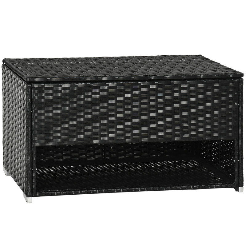 Outsunny Outdoor Deck Box & Shoe Storage, PE Rattan Wicker Towel Rack with Liner for Indoor, Outdoor, Patio Furniture Cushions, Pool, Toys, Garden Tools, Black