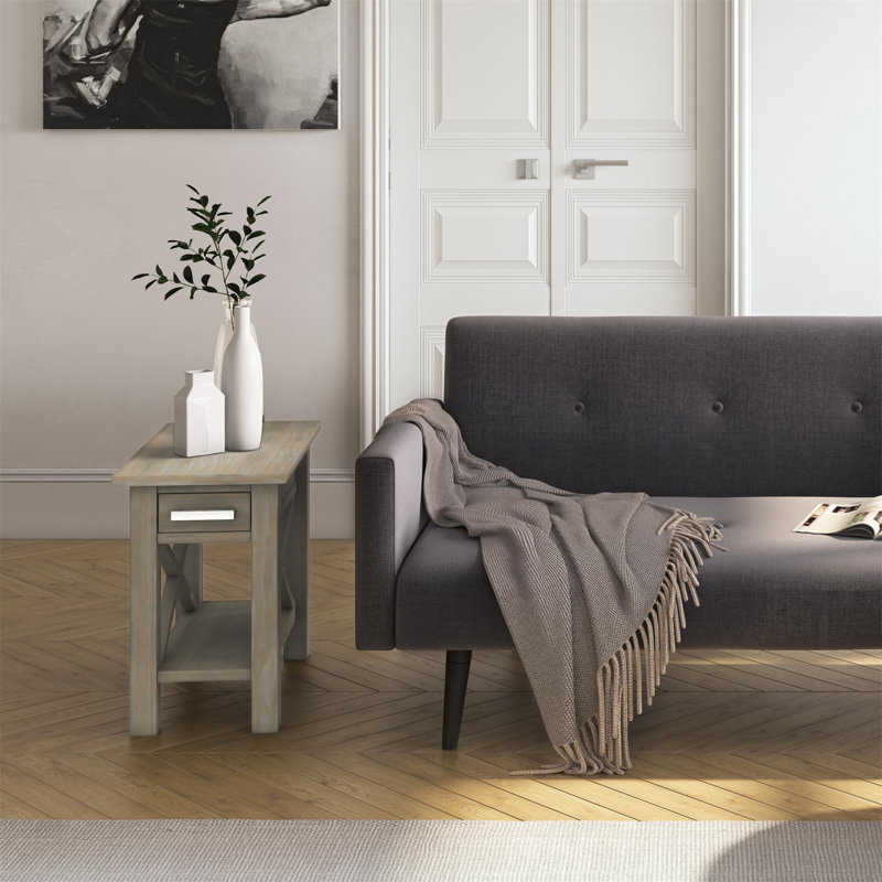 Hickory Brown Wood and Metal Narrow Side Table with Storage