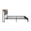 Structure de lit double avec station de charge, tête de lit tapissier, plateforme en métal, gris-1163565614
