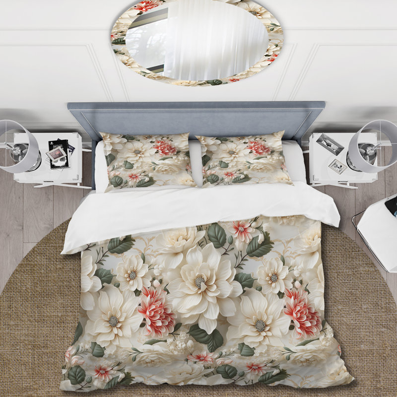 Ensemble de housse de couette Vintage White Flower Lace Bliss III, Housse de couette simple + 1 taie décorative stan