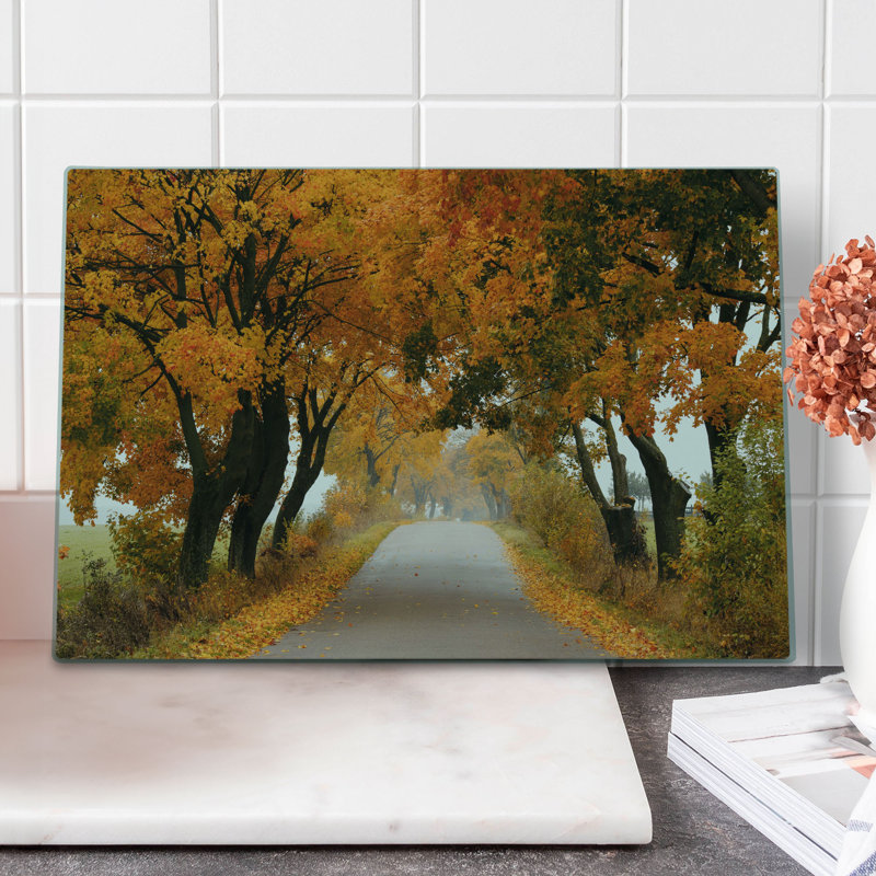 Ambesonne Fall Cutting Board Large Size Serene Vivid Maple Trees Orange Brown Green