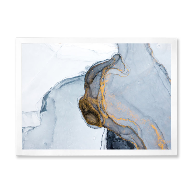 Luxe luxueux or gris marbré, art sur toile moderne, Impression blanche sur toile encadrée, H 24 po x l 36 po x P 1 po