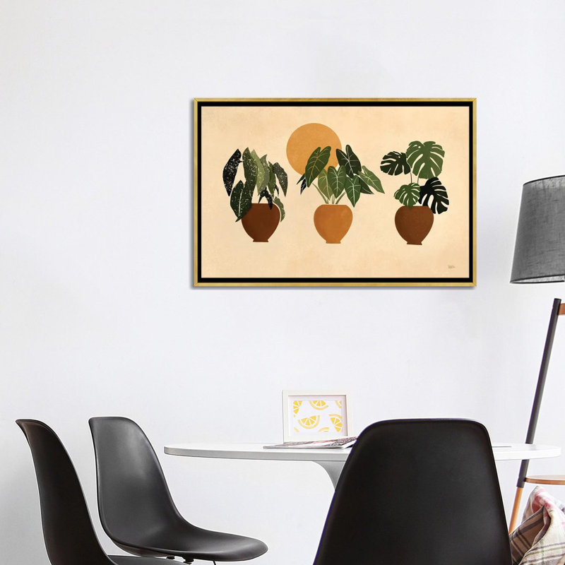 « Houseplants II » par Bria Nicole-impression d’art graphique, H 26 po x l 40 po x 1,5 po, Toile encadrée d'or, Pas de tapis