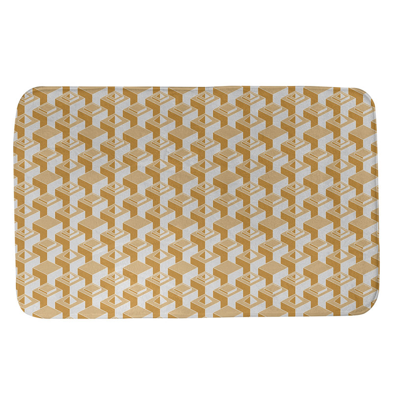Tapis de bain géométrique antidérapant à motif de gratte-ciels, l 21 po x L 34 po, Orange et gris