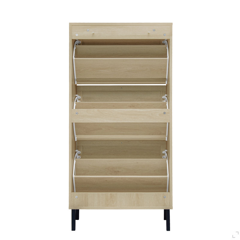 Étagère à chaussures en rotin 3 portes, armoire de rangement pour chaussures moderne autoportante, pour vestibule, Brown