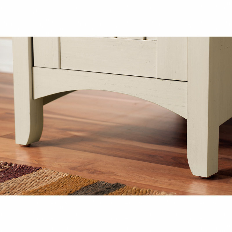 60W L Shaped Desk with Storage in Antique White, Antique White