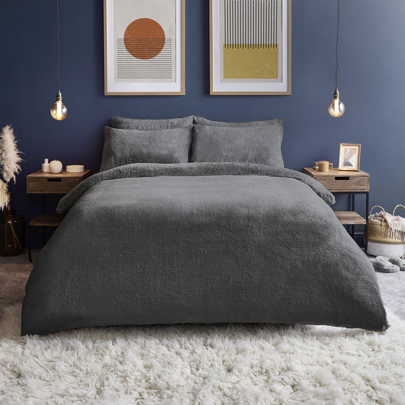 Silentnight Cosy Teddy Fleece Duvet Set, Single - 1 Pillowcase (45 x 80 cm), Silver