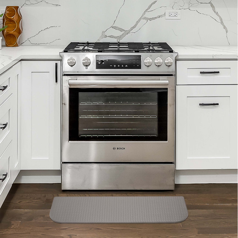 Gray 48" PVC Basketweave Anti-Fatigue Kitchen Mat