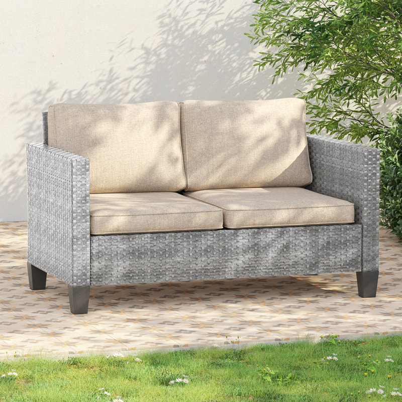 Canapé d'extérieur en rotin PE, Beige, Gris