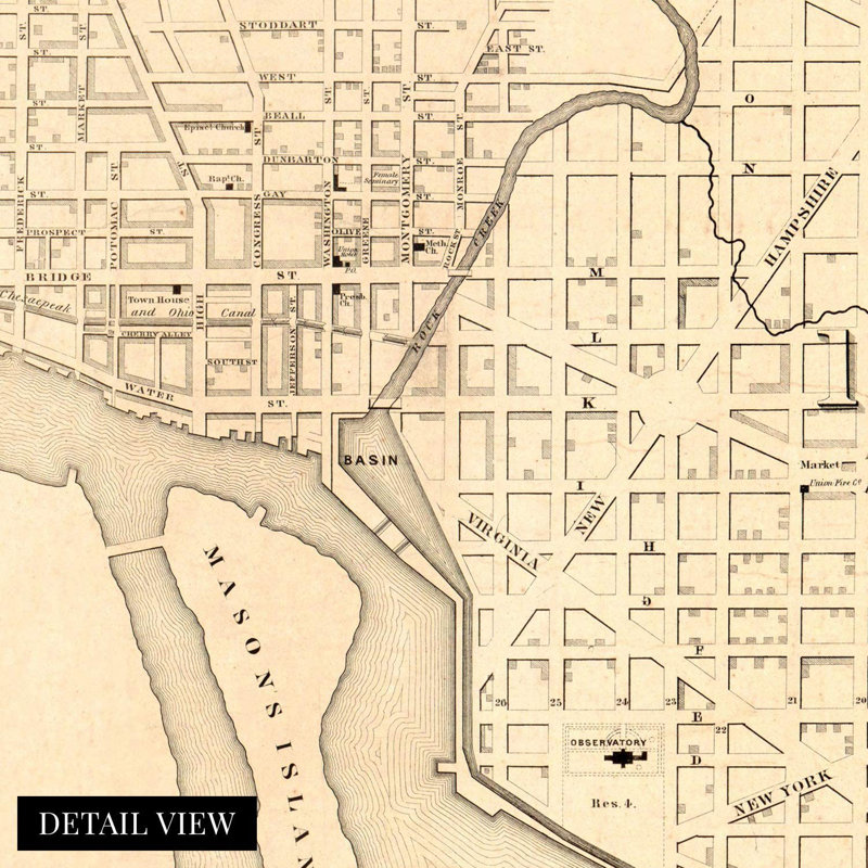 «1850 Washington DC Map», art mural, H 24 po x l 32 po x P 0,1 po