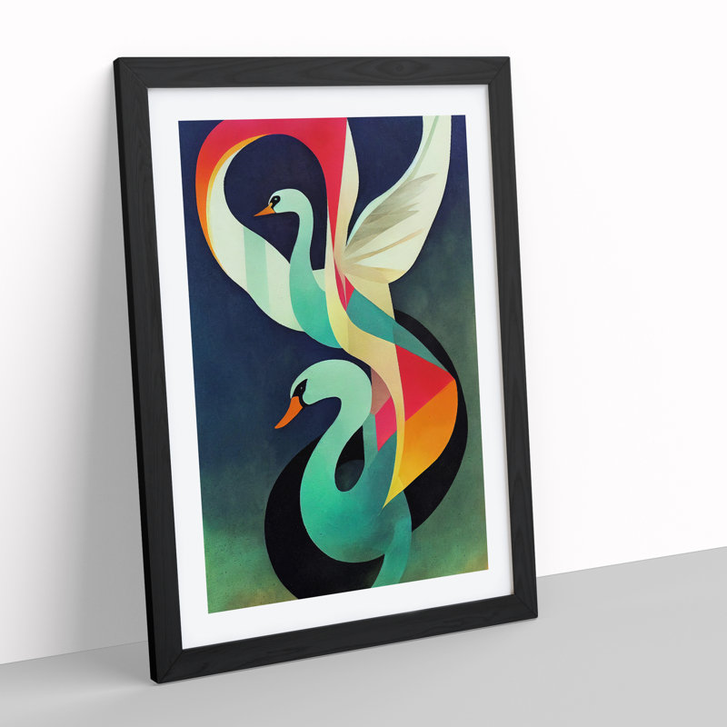 Swan in Abstract No.2 - Framed Print, Black Framed, 46cm H x 34cm W x 2cm D