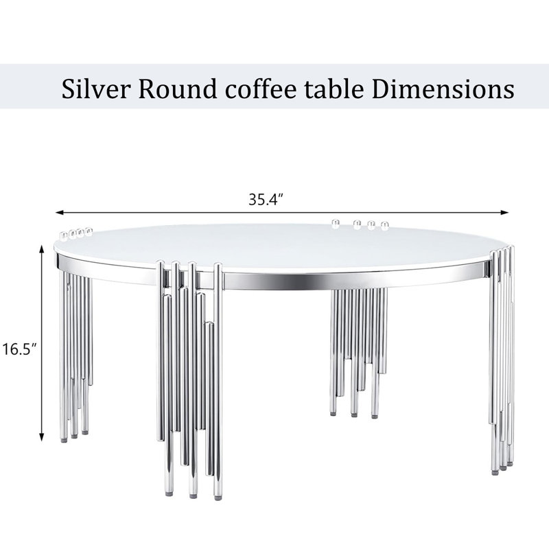 Table basse Tarron, Blanc, Argenté