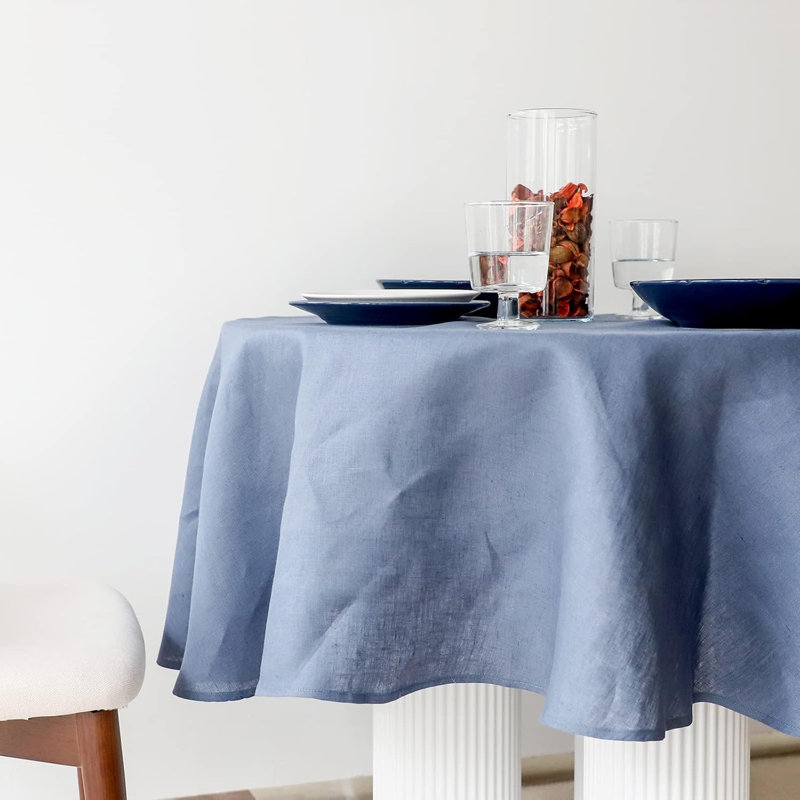 Textured Tablecloth 100% Linen Table Cloth, Classic Blue