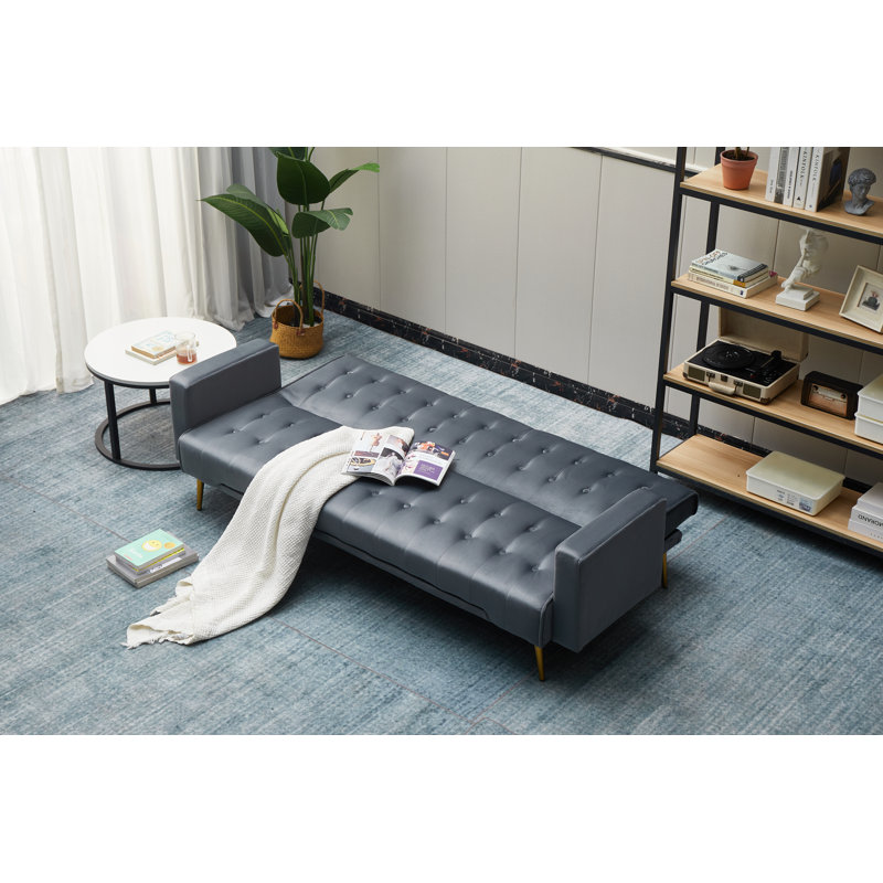 Canapé-lit à accoudoirs carrés 75 po, Velours gris foncé