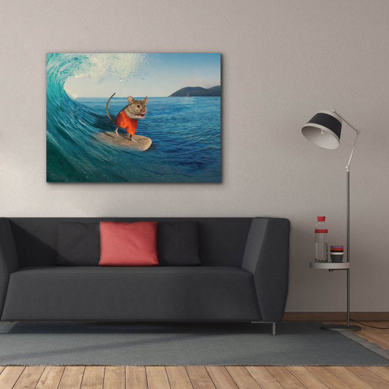  «Mouse Surfing» par John Hovenstine, art mural sur toile, 54 po x 40 po