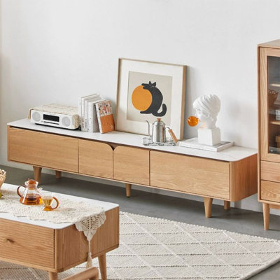 59.06" White+Burlywood Stone+Solid Wood TVStands