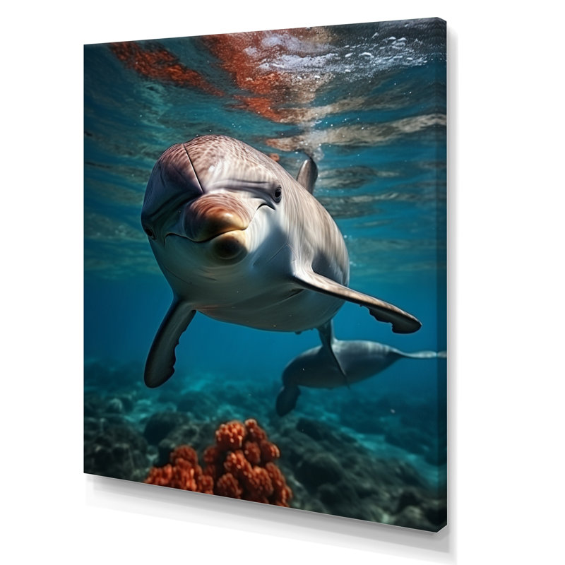 «Dolphin Serene Swim I» sur toile, H 32 po x l 16 po x P 1 po, Toile tendue