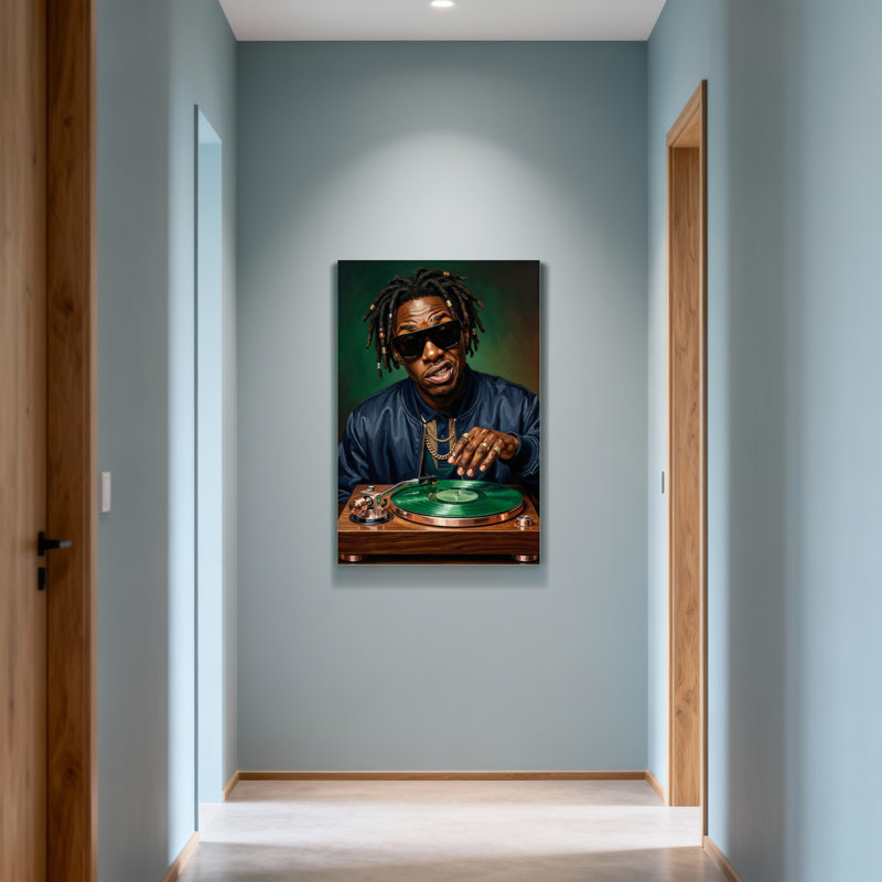 Fashion DJ avec tourne-disque en vinyle vert, H 24 po x l 16 po