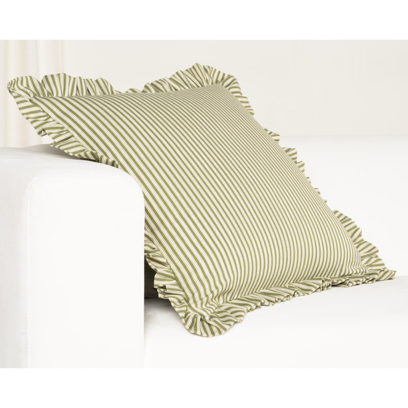 Birch Lane Polo Stripe Ruffled Accent Pillow, Green, Polyester
