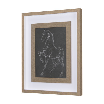 «Horse III Olive a», reproduction d'art encadrée texturée à la main