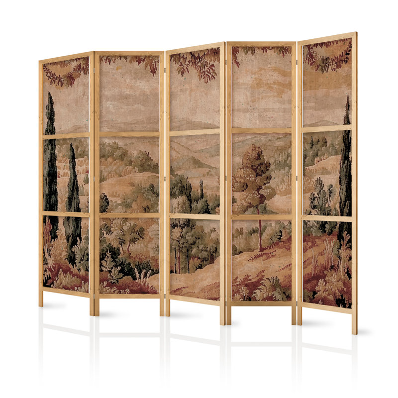 171cm H Solid Wood Folding Room Divider, 171cm H x 225cm W x 1.2cm D, 5