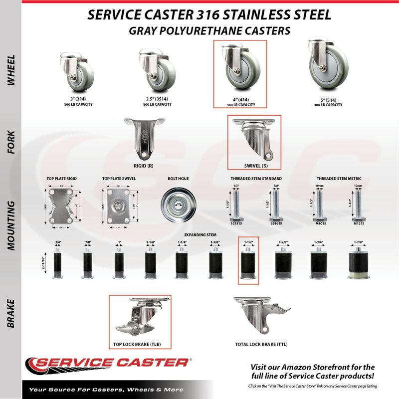 Polyurethane Casters, Gray