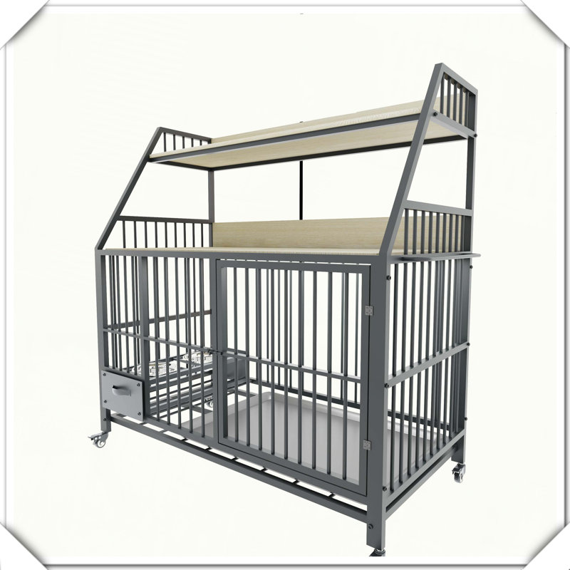 Cage robuste pour animaux à double couche avec tiroirs de rangement, Beige/noir