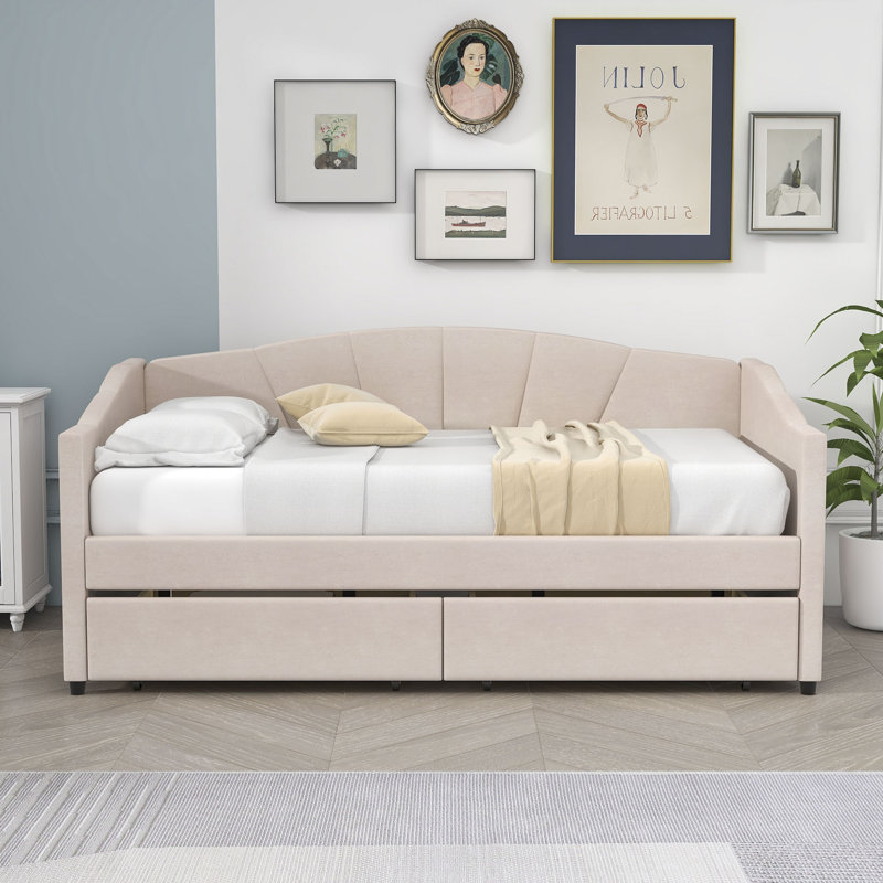 Dezden Twin Size 2 Drawers Upholstered Daybed, Beige