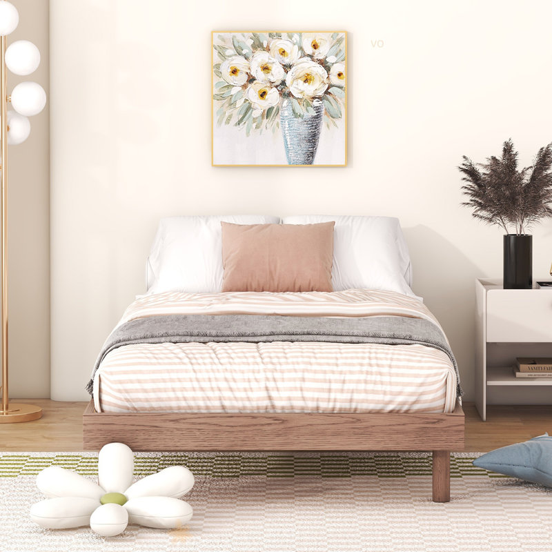 Modern Floating Platform Bed Frame, Walnut Duplicate, Queen