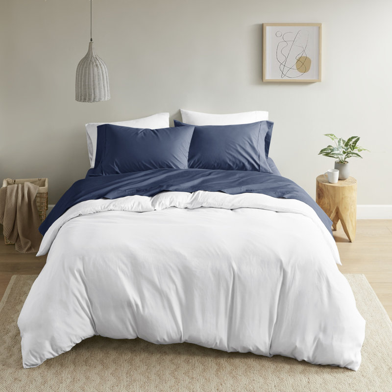 Peached Percale 200 Thread Count Relaxed Cotton Percale Sheet Set, California King, Navy