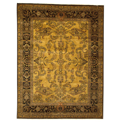 Tapis doré et noir de haute qualité noué à la main