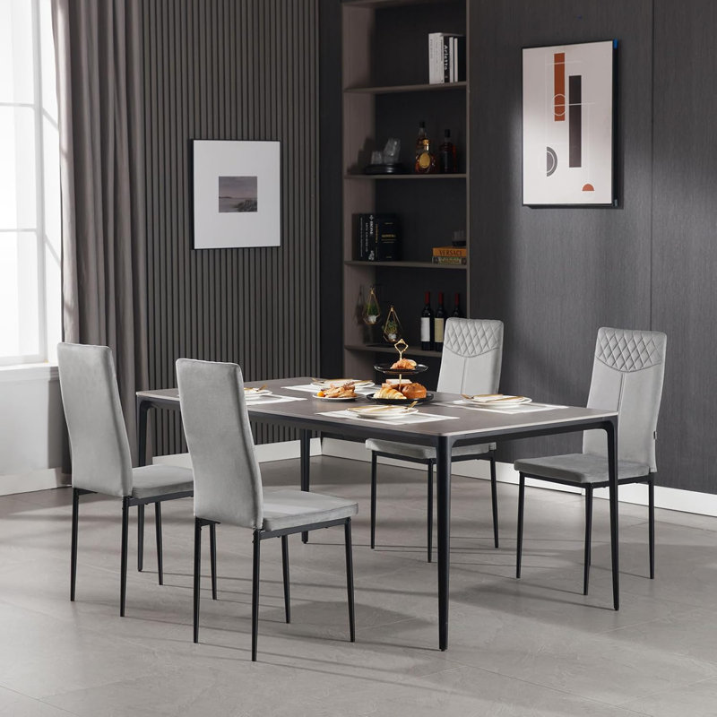 Evelie 47cm H Velvet Upholstered Metal Side Chair, Dark Grey
