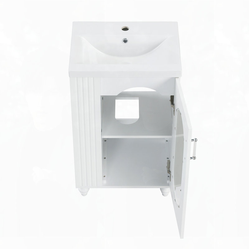 Armoire de meuble-lavabo avec tablette à deux niveaux, tablette réglable, Blanc